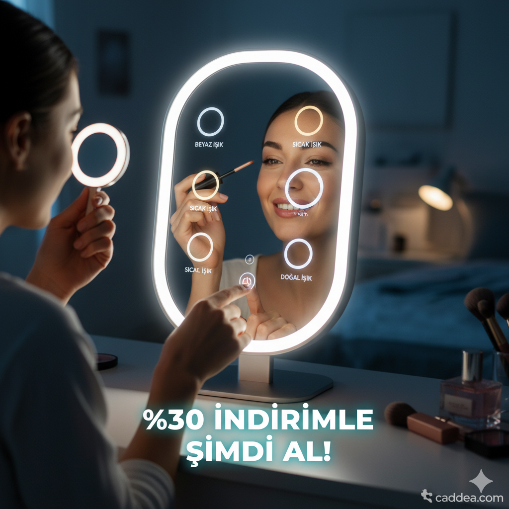 LED Işıklı Makyaj Aynası - Uygun Fiyat, 3 Renk, USB Şarj | Caddea