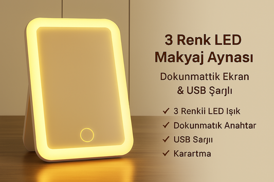 LED Işıklı Makyaj Aynası - Uygun Fiyat, 3 Renk, USB Şarj | Caddea