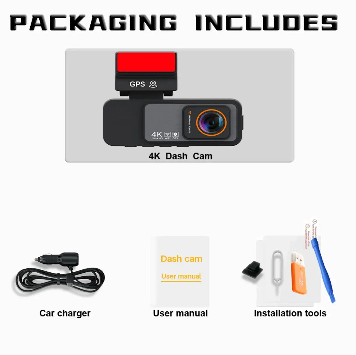 QOZ 4K Araç Kamerası Çift Lens 2.5K Arka Kamera WiFi GPS 24 Saat Park Monitörü