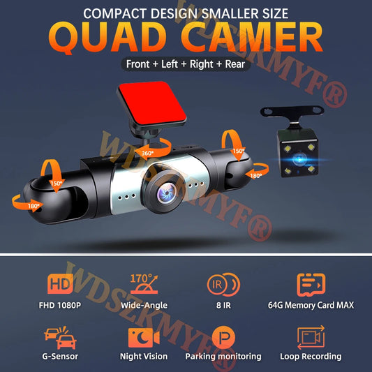 4 Kameralı 360 Derece Araç Kamerası 1080P 3/4 Kanal Ön Sağ Sol Arka Görüş Sistemi