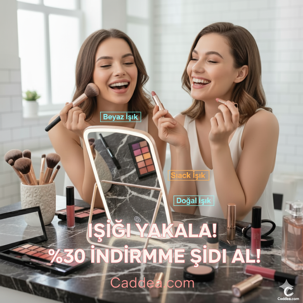 LED Işıklı Makyaj Aynası - Uygun Fiyat, 3 Renk, USB Şarj | Caddea