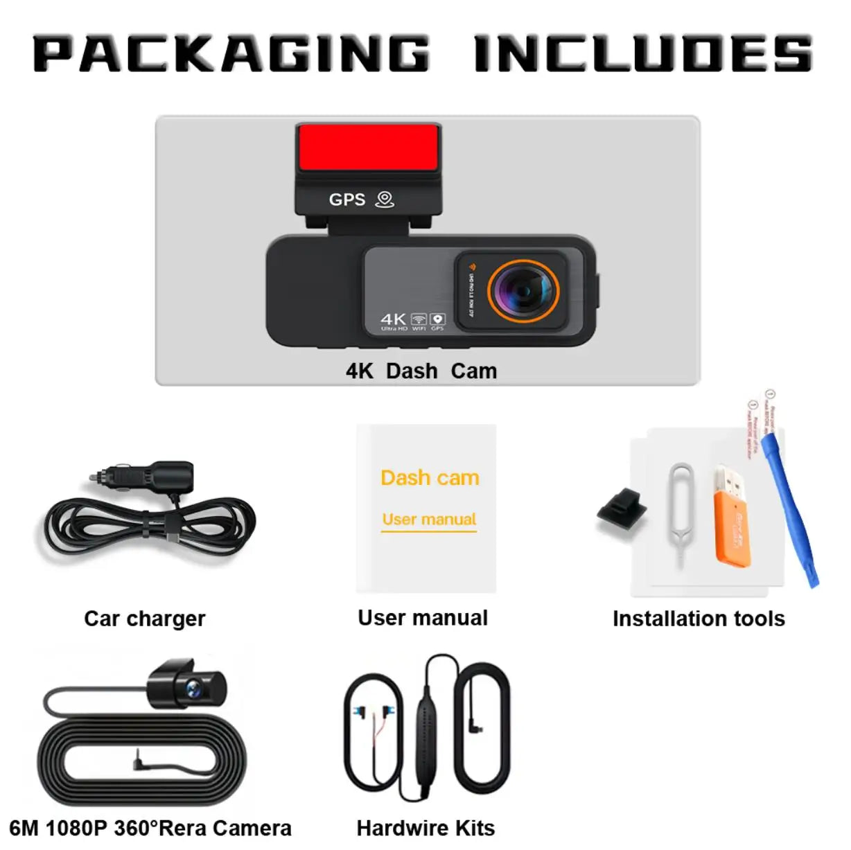 QOZ 4K Araç Kamerası Çift Lens 2.5K Arka Kamera WiFi GPS 24 Saat Park Monitörü