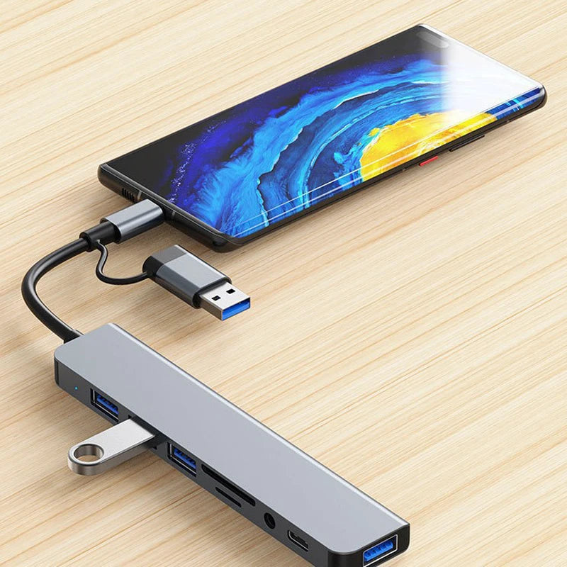 8 in 2 USB-C HUB Çoklayıcı - Type C Docking Station Adaptör Kart Okuyucu