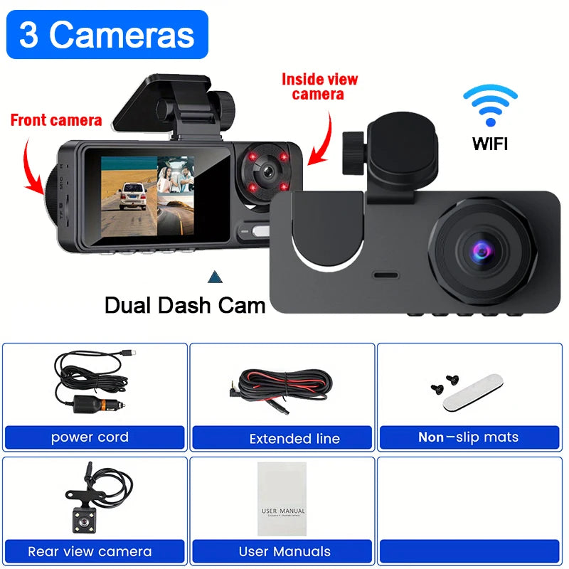 2025 Araç Kamerası 1080P HD 2/3 Kanal WiFi Gece Görüşlü Ön Arka Kamera