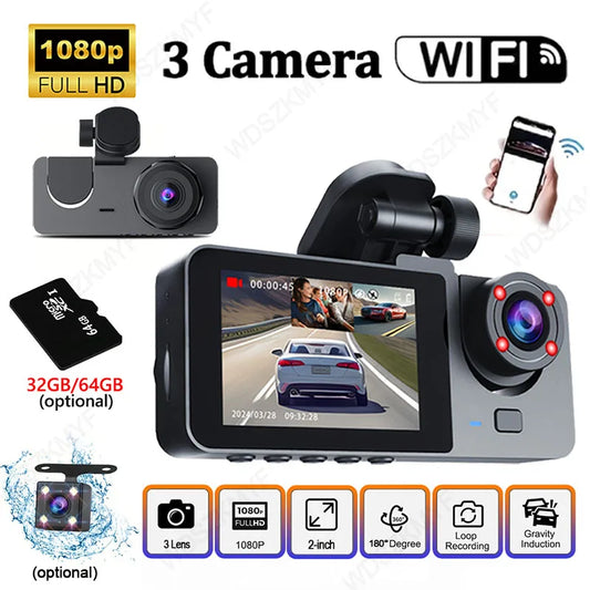 2025 Araç Kamerası 1080P HD 2/3 Kanal WiFi Gece Görüşlü Ön Arka Kamera