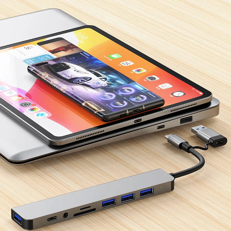 8 in 2 USB-C HUB Çoklayıcı - Type C Docking Station Adaptör Kart Okuyucu