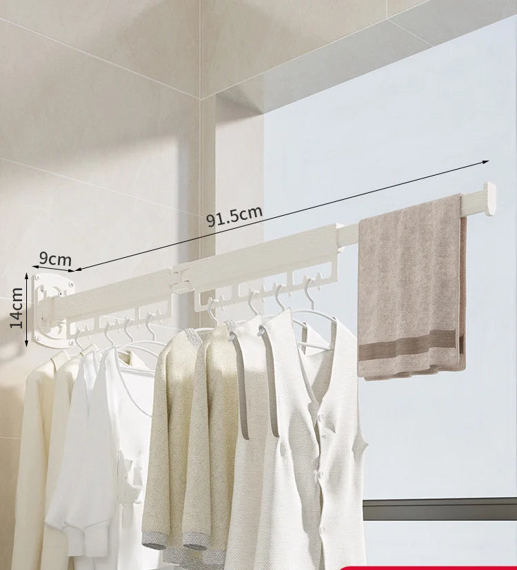 Katlanır Duvar Tipi Çamaşır Kurutma Rafı - Delmeden Monte Geri Çekilebilir Askılık