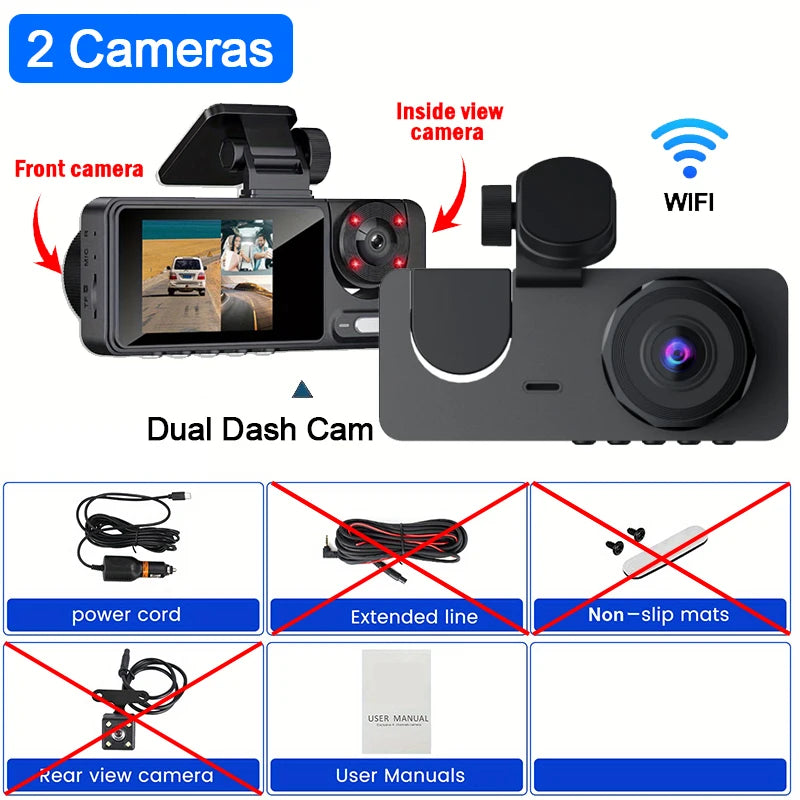 2025 Araç Kamerası 1080P HD 2/3 Kanal WiFi Gece Görüşlü Ön Arka Kamera