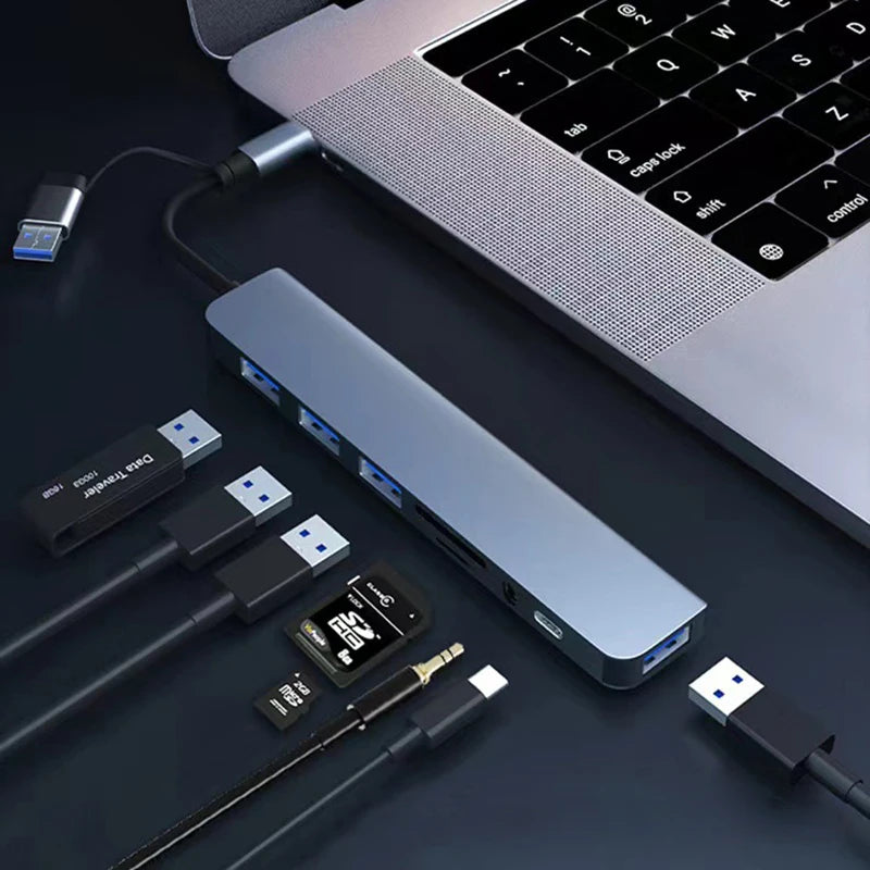 8 in 2 USB-C HUB Çoklayıcı - Type C Docking Station Adaptör Kart Okuyucu