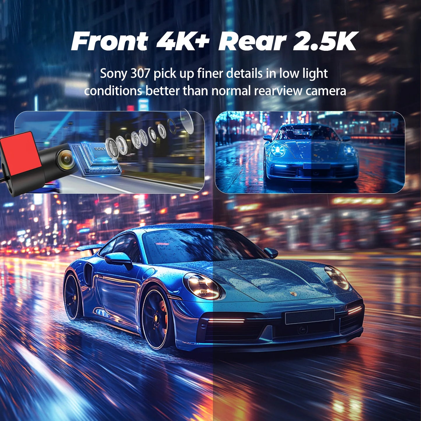 QOZ 4K Araç Kamerası Çift Lens 2.5K Arka Kamera WiFi GPS 24 Saat Park Monitörü