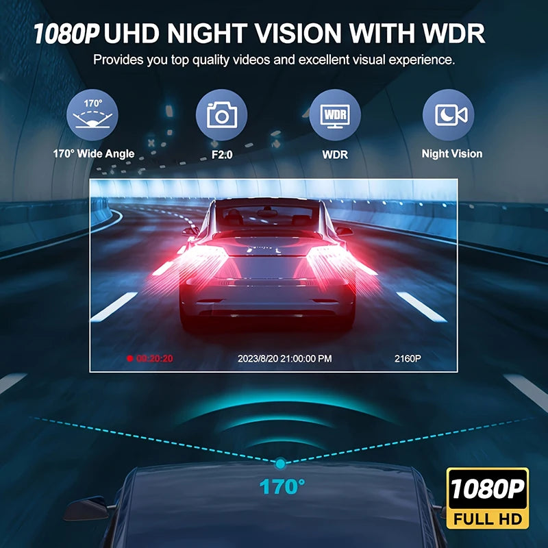 2025 Araç Kamerası 1080P HD 2/3 Kanal WiFi Gece Görüşlü Ön Arka Kamera