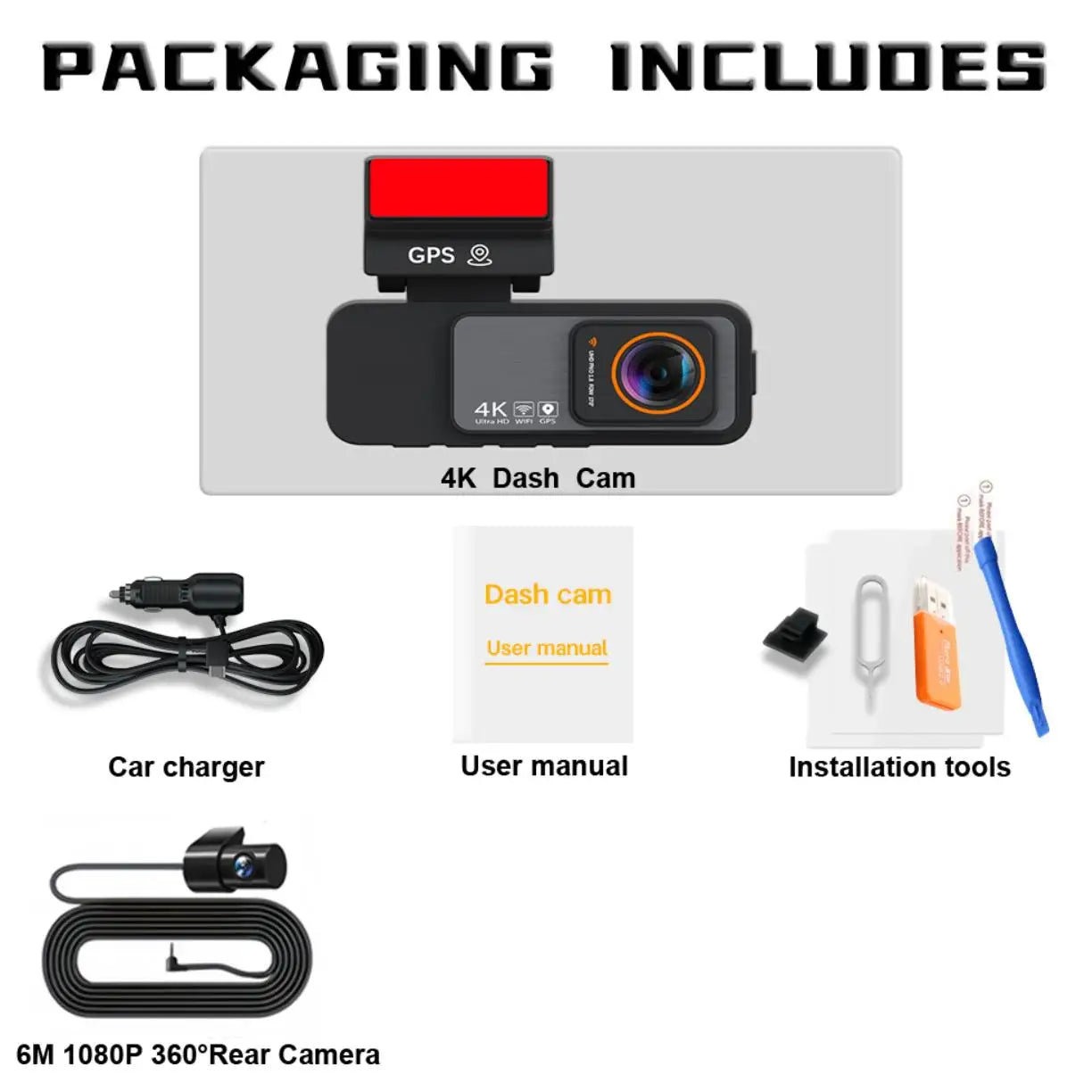 QOZ 4K Araç Kamerası Çift Lens 2.5K Arka Kamera WiFi GPS 24 Saat Park Monitörü