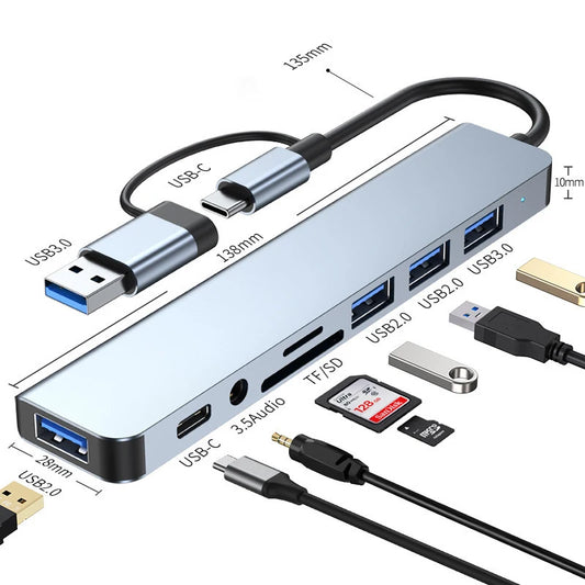 8 in 2 USB-C HUB Çoklayıcı - Type C Docking Station Adaptör Kart Okuyucu