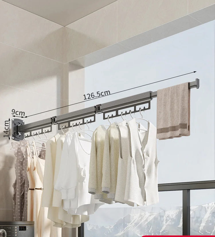 Katlanır Duvar Tipi Çamaşır Kurutma Rafı - Delmeden Monte Geri Çekilebilir Askılık